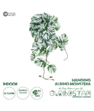 GloboStar® Artificial Garden ALBINO MONSTERA HANGING PLANT 20606 - Τεχνητό Διακοσμητικό Κρεμαστό Φυτό Μονστέρα Υ45cm